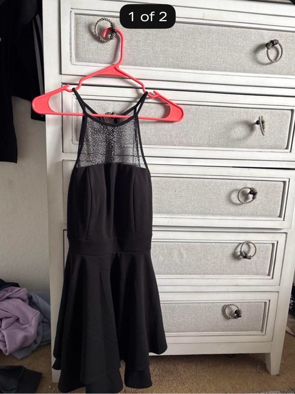 Black Sleeveless Mesh Yoke Mini Dress